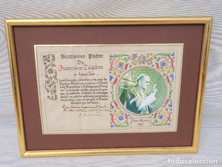 Documentos antiguos: El Papa 1967 firmado bendici&oacute;n apost&oacute;lica aniversario documento matrimonio Vaticano Rara