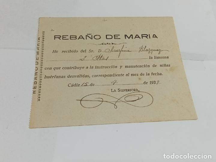 Old Documents: RECIB&Iacute;. REBA&Ntilde;O DE MAR&Iacute;A. C&Aacute;DIZ. 1939. CONTRIBUCI&Oacute;N Y MANUTENCI&Oacute;N NI&Ntilde;AS HU&Eacute;RFANAS