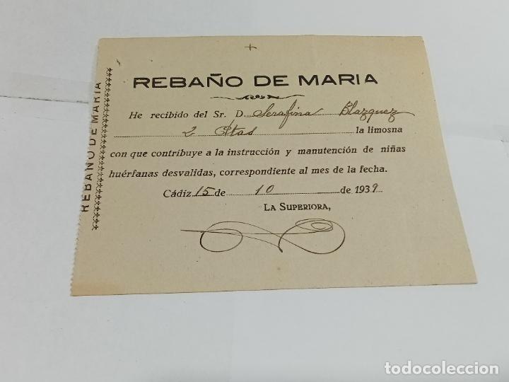 Old Documents: RECIB&Iacute;. REBA&Ntilde;O DE MAR&Iacute;A. C&Aacute;DIZ. 1939. CONTRIBUCI&Oacute;N Y MANUTENCI&Oacute;N NI&Ntilde;AS HU&Eacute;RFANAS