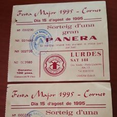 Documentos antiguos: DOS PARTICIPACIONES LOTE CESTA - FIESTA MAYOR DE CORNET - 1995. Lote 328240868