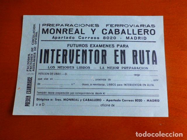 Documents Anciens: PREPARACIONES FERROVIARIAS MONREAL Y CABALLERO MADRID OPOSICIONES INTERVENTOR PUBLICIDAD A&Ntilde;OS 50