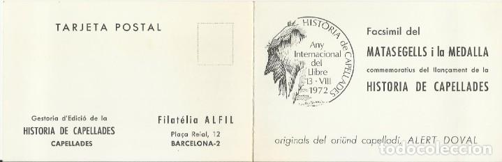 Documentos antigos: Tarjeta Postal. Historia de Capellades. Filatelia Alfil. Barcelona. Alert Doval. 1972. 9x14 cm.