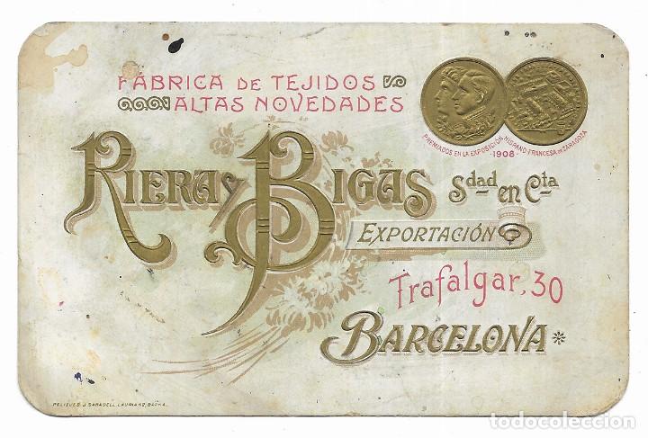 Documentos antiguos: Tarjeta de presentaci&oacute;n. RIERA Y BIGAS Sdad en Cta. Exportaci&oacute;n relieve