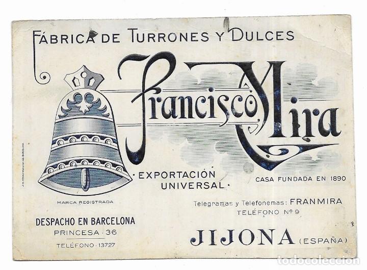 Documentos antiguos: Tarjeta de presentaci&oacute;n. FRANCISCO MIRA. F&aacute;brica de Turrones y Dulces.