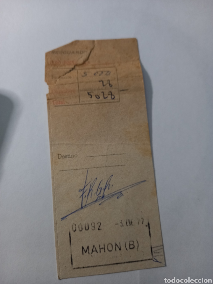 Documentos antiguos: RESGUARDO DE GIRO POSTAL MAHON 1977 - Foto 1