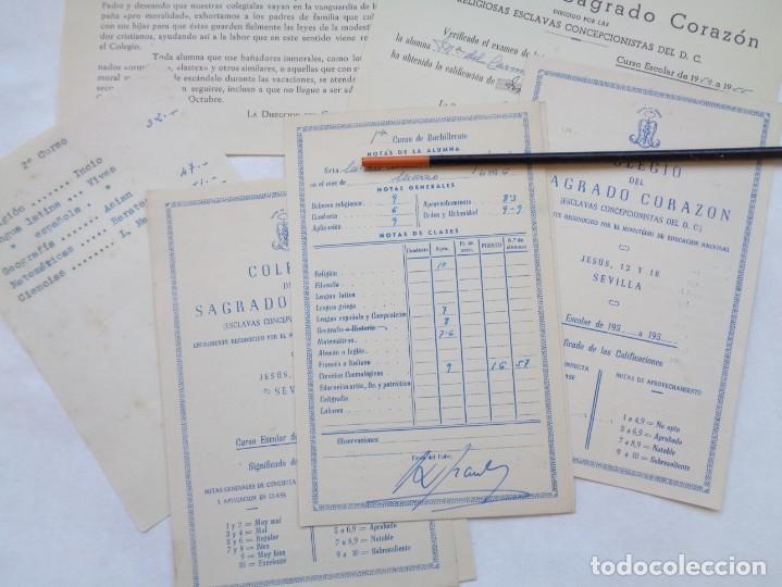Documentos antiguos: COLEGIO SAGRADO CORAZON ( ESCLAVAS CONCEPCIONISTAS ): LOTE 1 NOTAS Y 6 BOLETINES NOTAS. SEVILLA 1955