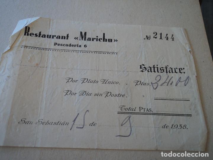 Alte Dokumente: restaurant marichu, san sebastian 1938 plato unico 24 pts