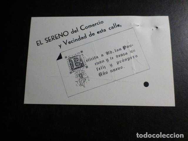 Documentos antiguos: TARJETA FELICITACION SERENO DEL COMERCIO Y VECINDARIO MADRID A&Ntilde;OS 30