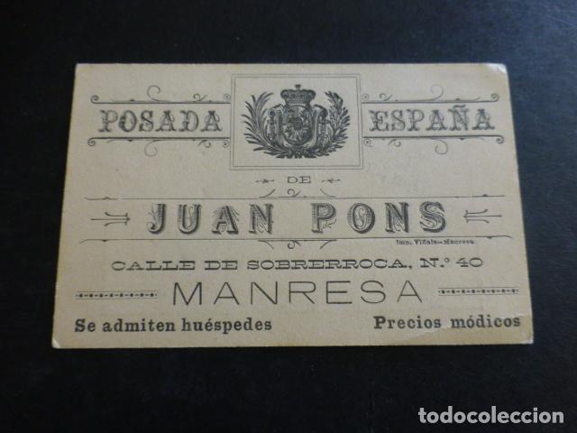 Documentos antigos: MANRESA BARCELONA TARJETA PUBLICITARIA POSADA ESPA&Ntilde;A DE JUAN PONS RETRATO AL DORSO
