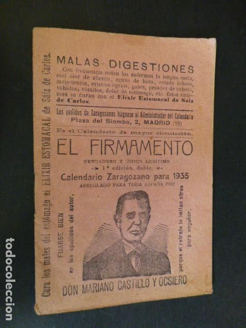 Documentos antiguos: EL FIRMAMENTO CALENDARIO ZARAGOZANO 1935