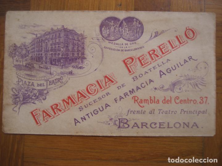 Documentos antiguos: Farmacia Perello. Barcelona. Bonito sobre. Principios siglo XX.