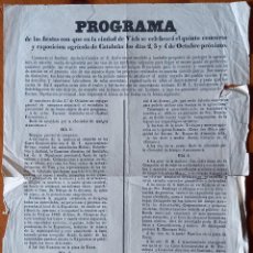 Documentos antiguos: PROGRAMA DE FIESTAS. 5º CONCURSO AGRÍCOLA DE CATALUÑA. VICH, 1868.. Lote 341816133