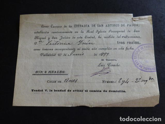 Alte Dokumente: VALLADOLID RECIBO LIMOSNA COFRADIA SAN ANTONIO DE PADUA IGLESIA DE SAN MIGUEL 1899
