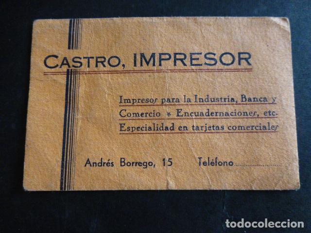 Documentos antiguos: CASTRO IMPRESOR MADRID TARJETA PUBLICITARIA - Foto 1