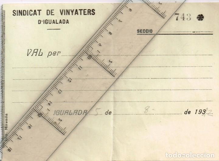 Documentos antiguos: 1942 VAL DEL SINDICAT DE VINYATERS D&acute;IGUALADA SECCIO 743* - Foto 1