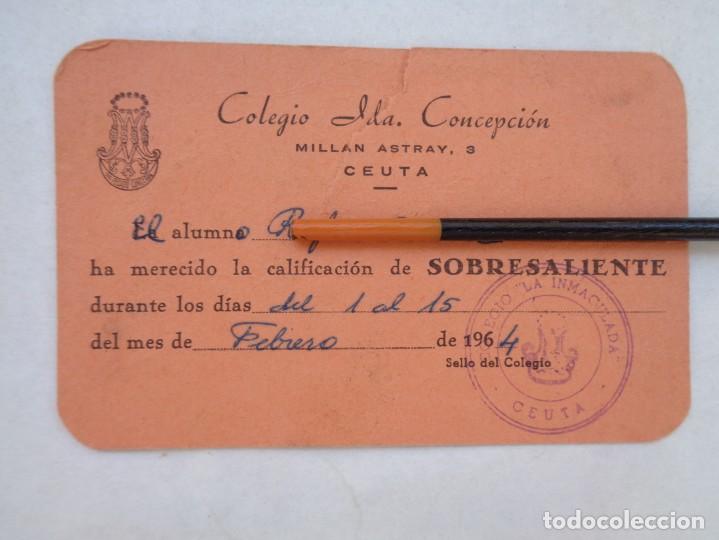 Documentos antiguos: COLEGIO INMACULADA CONCEPCION : CARNET DE ALUMNO CON SOBRESALIENTE. CEUTA , 1964