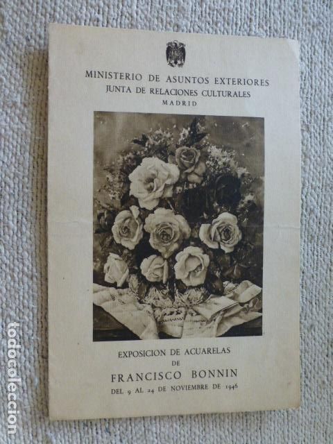 Old Documents: EXPOSICION PINTURA FRANCISCO BONNIN ACUARELISTA MADRID JUNTA RELACIONES CULTURALES 1949