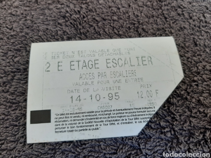 Documentos antiguos: ENTRADA TORRE EIFFEL PAR&Iacute;S 1995 COMPRA MINIMA 5&euro; - Foto 2