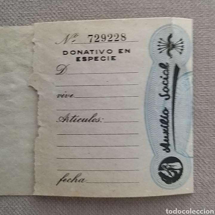 Documentos antiguos: Auxilio Social. Donativo en especie. - Foto 3