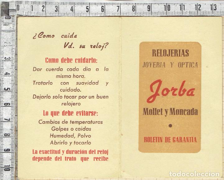 Documentos antiguos: CERTIFICADO DE GARANTIA RELOJERIAS JOYERIA Y OPTICA JORBA-MOLLET Y MONCADA-1947.CERTINA.