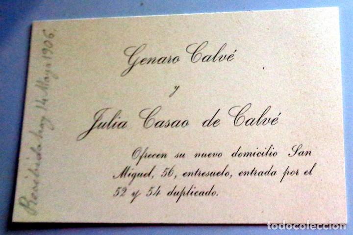 Documentos antiguos: TARJETA DE VISITA. ANTIGUA. A&ntilde;o 1906. CAMBIO DE DOMICILIO. CALLE SAN MIGUEL. ZARAGOZA