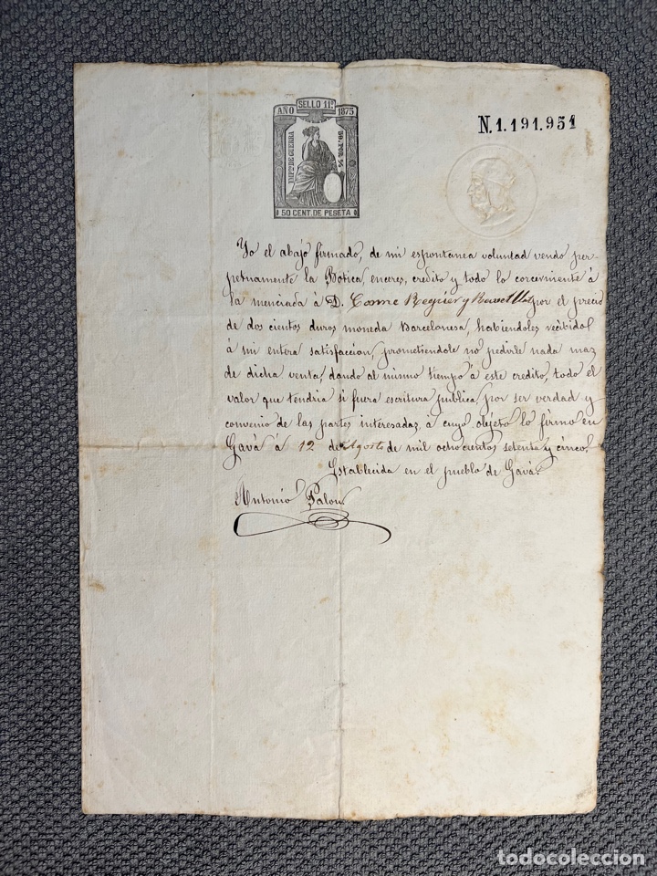 Documentos antiguos: GAVA (Barcelona) Contrato Notarial por la venta de la Botica, enseres farmacia&hellip; (fin siglo XIX)