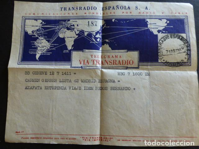 Documentos antiguos: TELEGRAMA TRANSRADIO ESPA&Ntilde;OLA 1950 - Foto 1