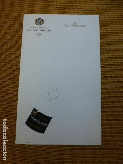 Documentos antiguos: MENU CHAMPAN MAILLY - Foto 1