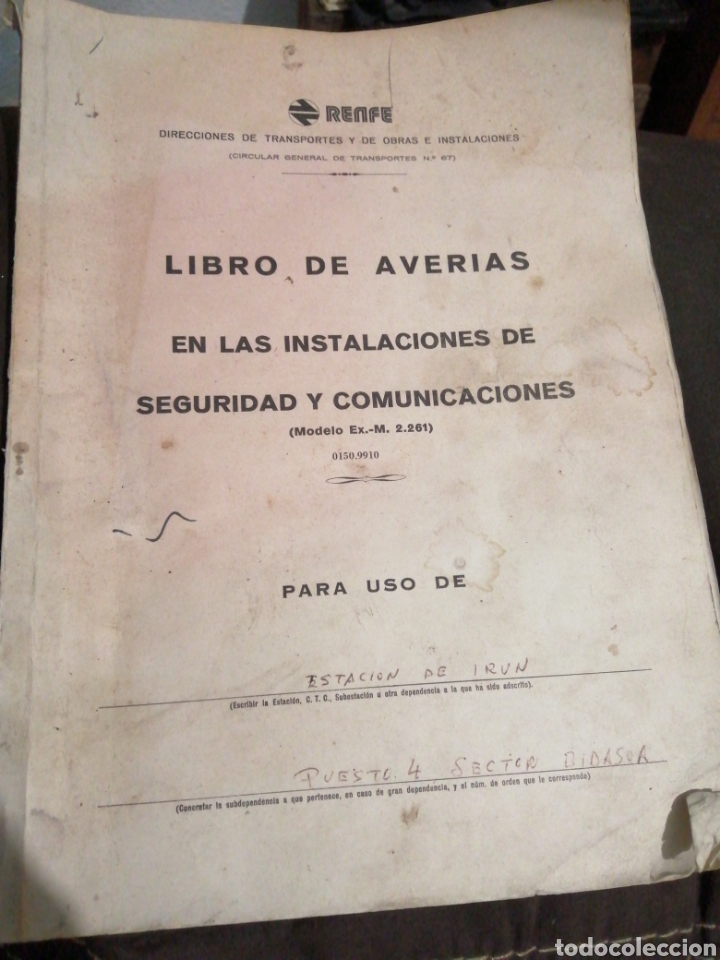 Documentos antiguos: IRUN, RENFE, LIBRO DE AVER&Iacute;AS A&Ntilde;OS 80. - Foto 1