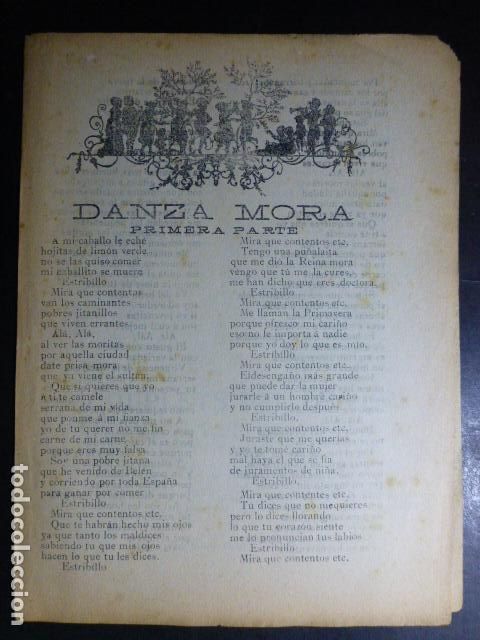 Documents Anciens: DANZA MORA PLIEGO DE CORDEL IMPRENTA SAN GERONIMO BARCELONA
