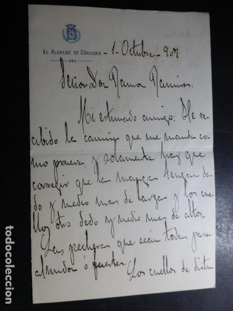 Documentos antiguos: CORDOBA 1907 CARTA DEL ALCALDE - Foto 1