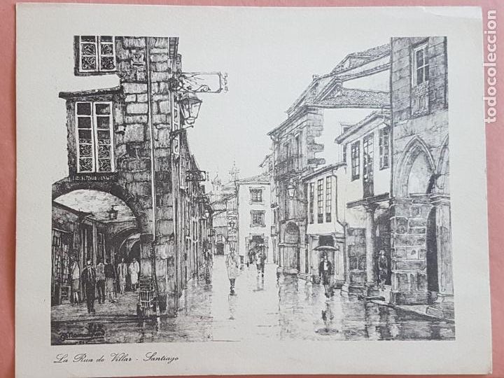 Documentos antiguos: SANTIAGO DE COMPOSTELA LA RUA DE VILLAR LAMINA LITOGRAFICA 27,5 X 22 CTMS