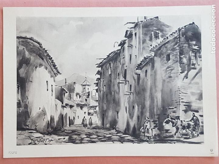 Documentos antiguos: UN PUEBLO ESPA&Ntilde;OL ESCENA TIPICA G. FRESQUET ILUSTRADOR LAMINA LITOGRAFICA 27,5 X 21,5 CTMS