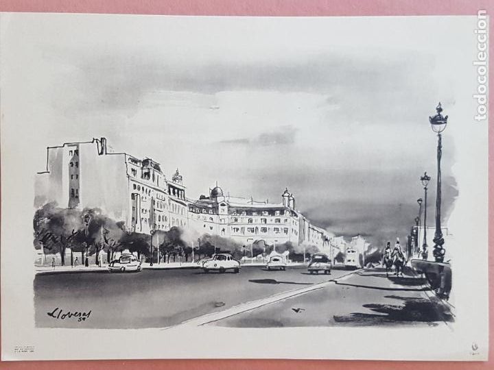 Documentos antiguos: ESCENA URBANA LLOVERAS ILUSTRADOR LAMINA LITOGRAFICA 30 X 21 CTMS
