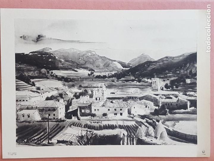 Documentos antigos: UN PUEBLO LEVANTINO LLOVERAS ILUSTRADOR LAMINA LITOGRAFICA 30 X 21 CTMS