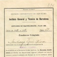 Documentos antiguos: 1922/23 BACHILLERATO PLAN 1901 2 PAPELETAS EXAMEN DE SANTIAGO GUI RIERA, HISTORIA UNIVERSAL Y DIBUJO. Lote 352953164