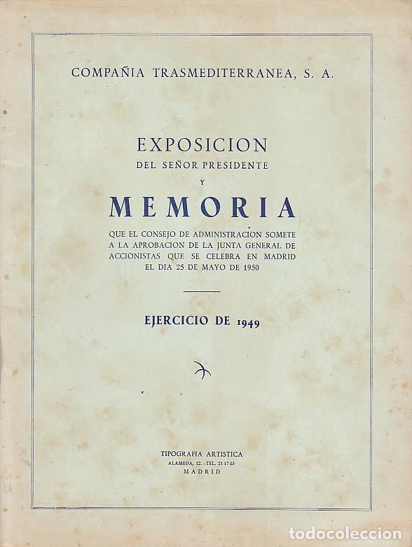 Documentos antiguos: MEMORIA EJERCICIO 1949 COMPA&Ntilde;IA TRASATLANTICA - Foto 1