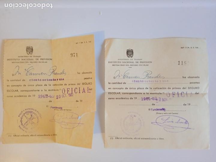 Documenti antichi: INSTITUTO NACIONAL DE PREVISION - MUTUALIDAD DEL SEGURO ESCOLAR - A&Ntilde;O 1961/62/ Y 62/63