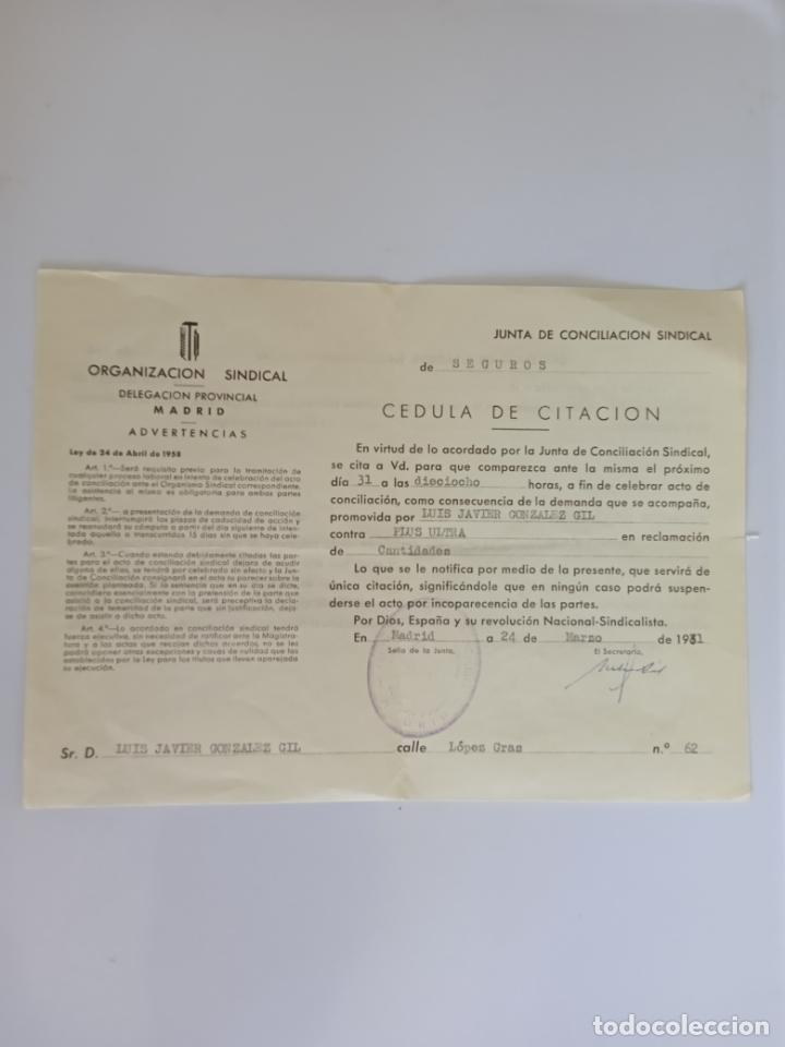 Documentos antiguos: ORGANIZACION SINDICAL - CEDULA DE CITACION - A&Ntilde;O 1971