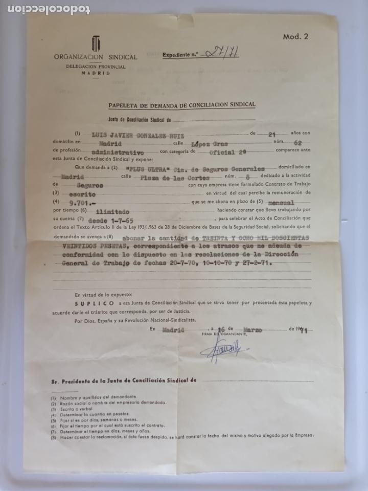 Documentos antiguos: ORGANIZACION SINDICAL -PAPELETA DE DEMANDA DE CONCILIACION SINDICAL - A&Ntilde;O 1971