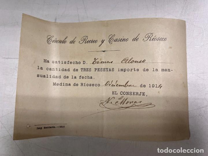 Documentos antigos: MEDINA DE RIOSECO, 1914. CIRCULO DE RECREO Y CASINO DE RIOSECO. RECIBO MENSUALIDAD