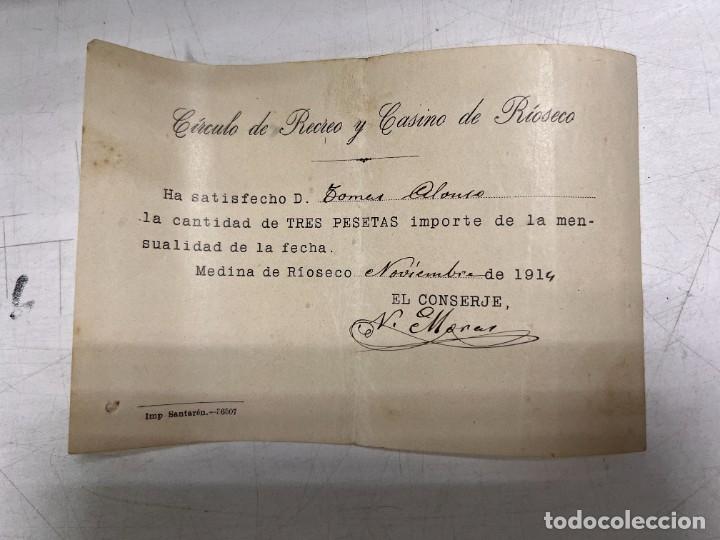 Documentos antigos: MEDINA DE RIOSECO, 1916. CIRCULO DE RECREO Y CASINO DE RIOSECO. RECIBO MENSUALIDAD