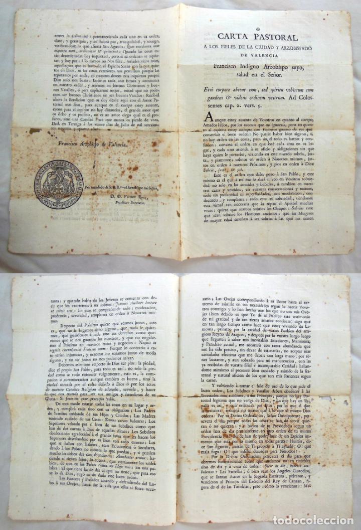 Documenti antichi: CARTA PASTORAL A LOS FIELES DE LA CIUDAD Y ARZOBISPADO DE VALENCIA. 1794. FRANCISCO (Arzobispo)