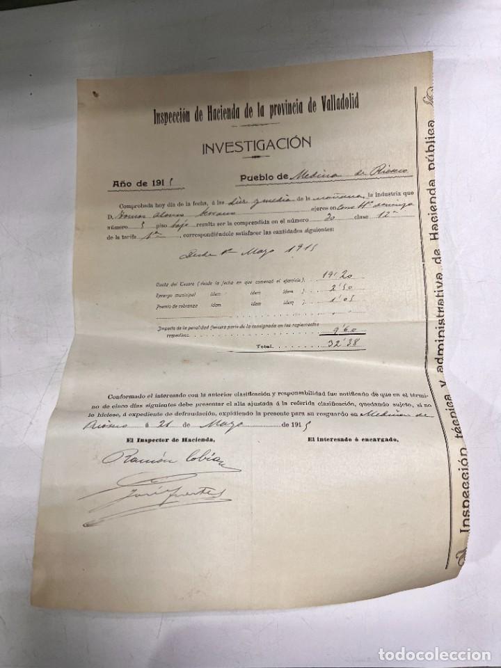 Documentos antigos: INSPECCI&Oacute;N DE HACIENDA DE LA PROVINCIA DE VALLADOLID. INVESTIGACI&Oacute;N. MEDINA DE RIOSECO, 1915. VER