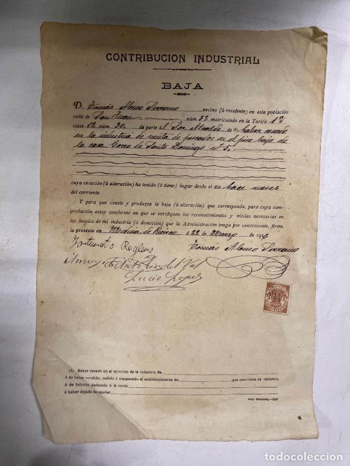 Documentos antigos: MEDINA DE RIOSECO, 1916. CONTRIBUCI&Oacute;N INDUSTRIAL. BAJA POR VENTA DE PESCADO. VER