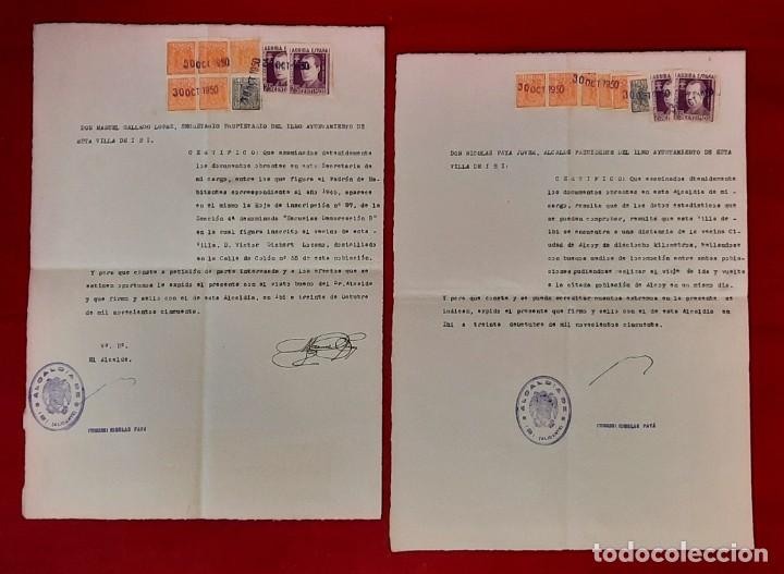 Documentos antiguos: CERTIFICADOS EXPEDIDOS POR D. NICOLAS PAYA JOVER , ALCALDE DEL ILMO. AYUNTAMIENTO DE IBI - A&Ntilde;O 50