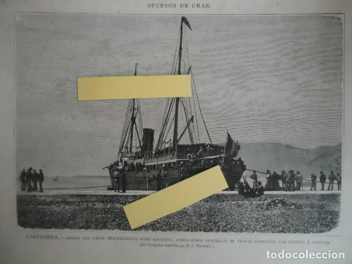 Documentos antiguos: xilografia 1881 cartagena murcia barco vapor san agustin guerra argelia ejercito espa&ntilde;ol militar