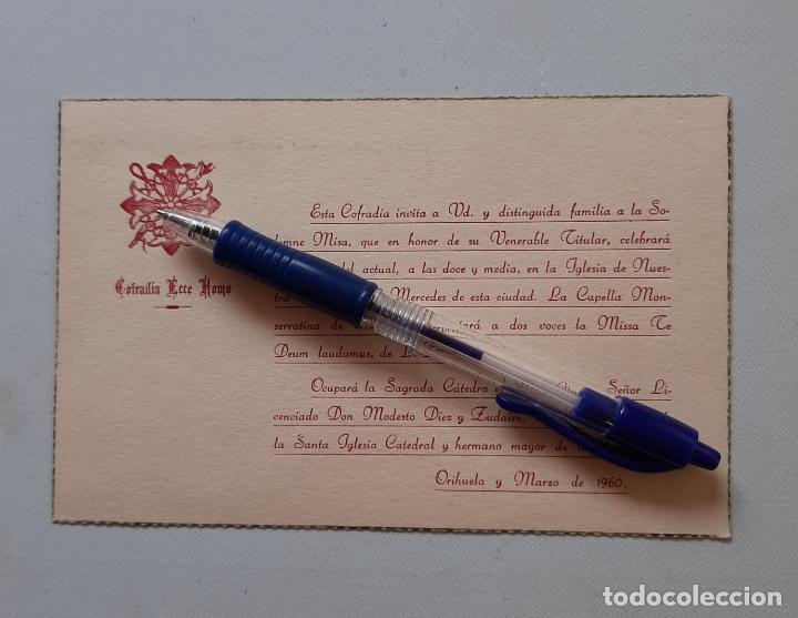Documentos antiguos: SEMANA SANTA ORIHUELA 1960 INVITACION MISA COFRADIA ECCE HOMO