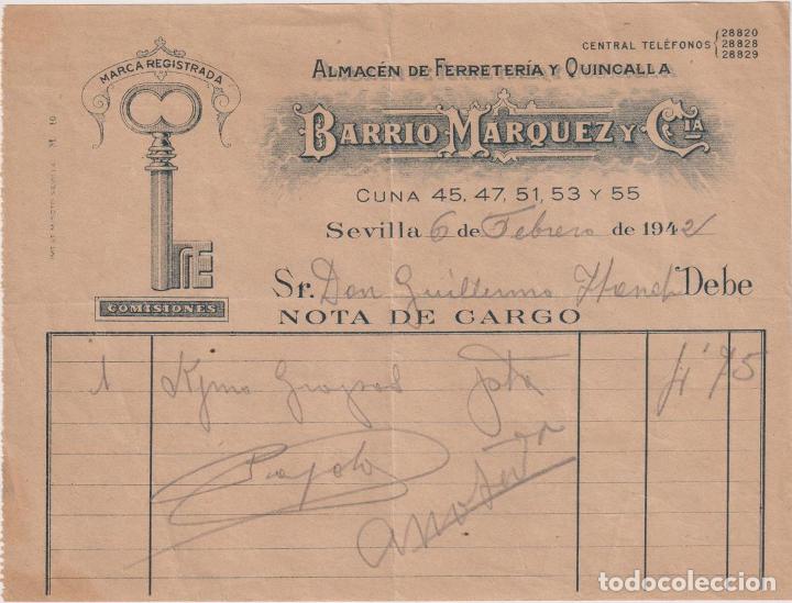 Documentos antiguos: Factura con membrete. Sevilla 1942 - Foto 1