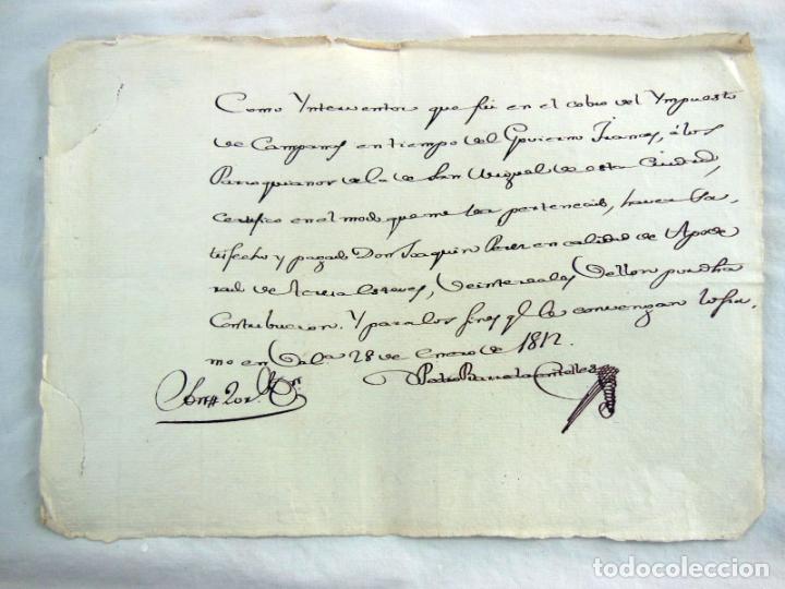 Documenti antichi: CERTIFICADO DEL PAGO DEL IMPUESTO DE CAMPANAS EN TIEMPO DEL GOBIERNO FRANCES. Valencia, 1812